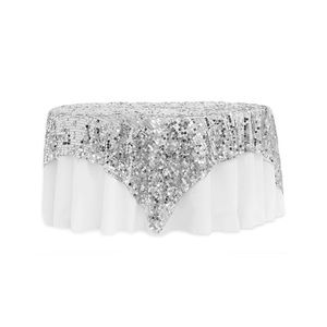 Large Payette Sequin Table Overlay Topper 90"x90" Square - Silver